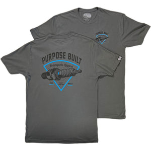 PURPOSE BUILT "PLUG" T-SHIRT CHARCOAL / GRABBER BLUE