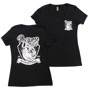 PURPOSE BUILT TURBO T-SHIRT WOMENS V-NECK BLACK MOTORSPORTS APPAREL BOOSTED PURPOSE-BUILT BRAND