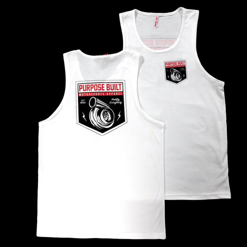 PURPOSE BUILT SCRAMBLE BOOST TANK TOP TURBO WHITE